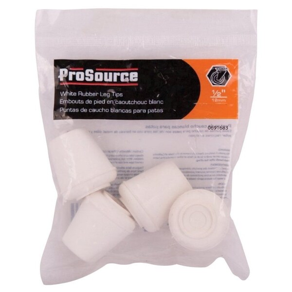 Prosource Furniture Leg Tip, Round, Rubber, White, 1/2 in Dia, 1.1 in H - FE-50641-B