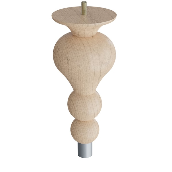 Designs Of Distinction 9" Tipt Toe Bun Foot, bolt and 1" Brushed Aluminum Ferrule - Hardwood, Semi-Gloss Clear Coat Finish - 01242009MABA8