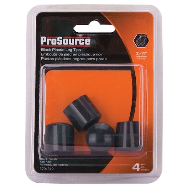 Prosource Furniture Leg Tip, Round, Plastic, Black, 3/4 in Dia, 3/4 in H - FE-50603-PS