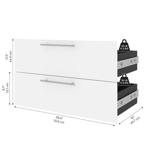 Bestar Orion 2 Drawer Set for Orion 30W Shelving Unit, White & Walnut Grey - 116161-000017