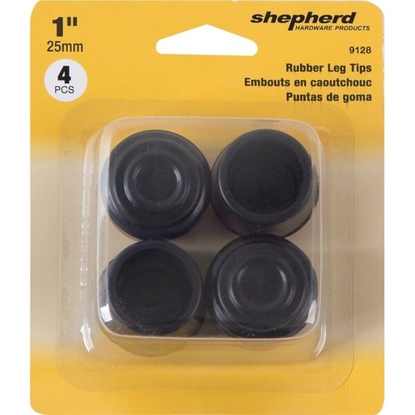 Shepherd Hardware Furniture Leg Tip, Round, Rubber, Black, 1 in Dia - 9128