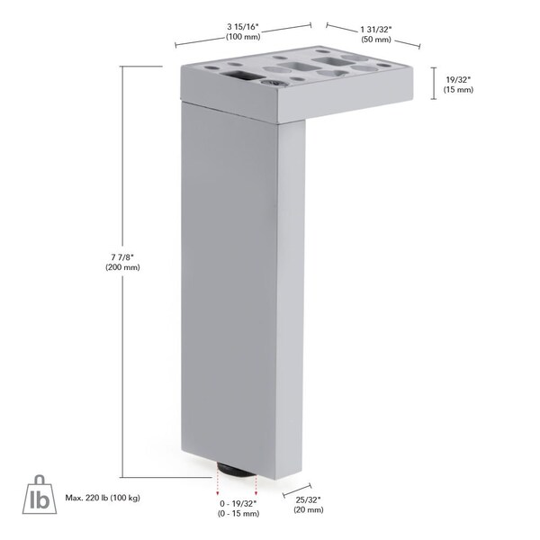 Richelieu Adjustable Contemporary Versatile T or L Shaped Furniture Leg, 7 7/8 in (200 mm), Bronze - 205200135
