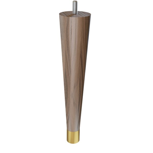 Designs Of Distinction 9" Round Tapered Leg with bolt and 1" Satin Brass Ferrule - Walnut with Semi-Gloss Clear Coat Finish - 01240009WLSB8