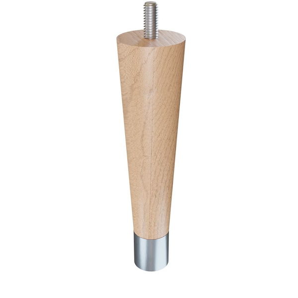 Designs Of Distinction 6" Round Tapered Leg, bolt and 1" Brushed Aluminum Ferrule - Hardwood, Semi-Gloss Clear Coat Finish - 01240006MABA8