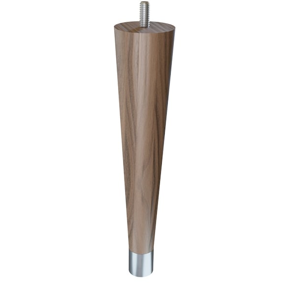 Designs Of Distinction 9" Round Tapered Leg, bolt and 1" Brushed Aluminum Ferrule - Walnut, Semi-Gloss Clear Coat Finish - 01240009WLBA8