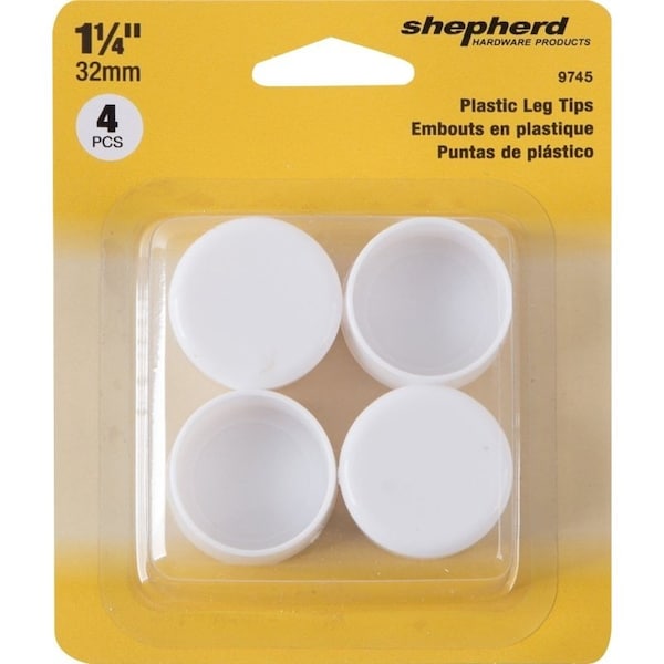 Shepherd Hardware Furniture Leg Tip, Round, Plastic, White, 1-1/4 in Dia - 9745