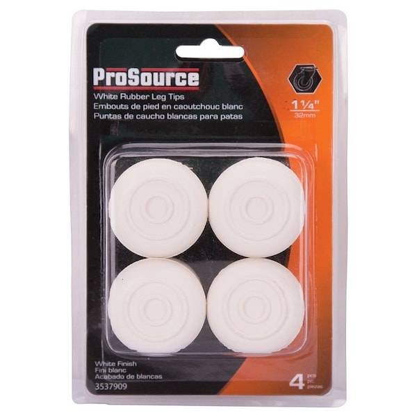 Prosource Furniture Leg Tip, Round, Rubber, White, 1-1/4 in Dia, 1-5/8 in H - FE-50647-PS