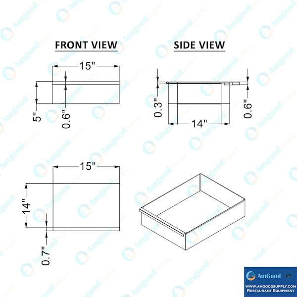 Amgood 15 in x 14 in. x 5 in. Stainless Steel Table Drawer - DRAWER-1514-Z