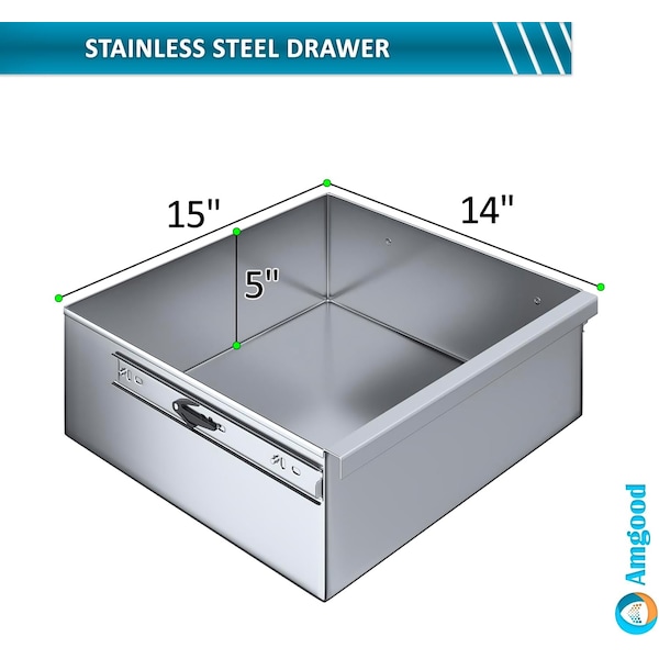 Amgood 15 in x 14 in. x 5 in. Stainless Steel Table Drawer - DRAWER-1514-Z