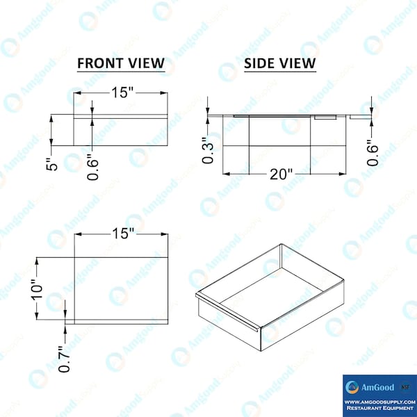 Amgood 15 in. x 20 in. x 5 in. Stainless Steel Table Drawer - DRAWER-1520-Z