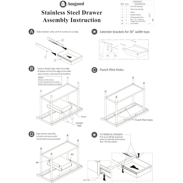 Amgood 15 in. x 20 in. x 5 in. Stainless Steel Table Drawer - DRAWER-1520-Z