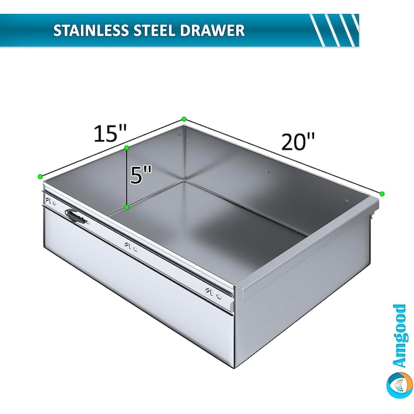 Amgood 15 in. x 20 in. x 5 in. Stainless Steel Table Drawer - DRAWER-1520-Z