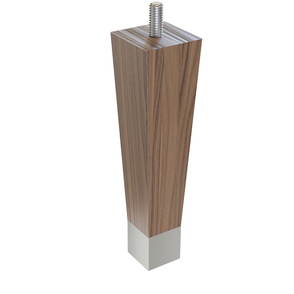 Designs Of Distinction 6" Square Tapered Leg with bolt and 1" Chrome Ferrule - Walnut - 01241006WLCR6