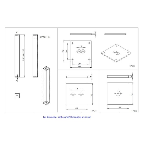 Richelieu 6-inch (152 mm) Square Leg with Levelling Glide, Stainless Steel - 75016170