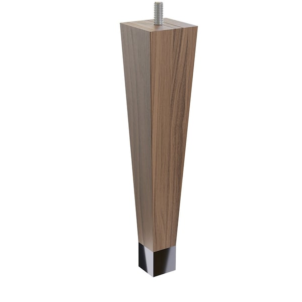 Designs Of Distinction 9" Square Tapered Leg with bolt and 1" Chrome Ferrule - Walnut with Semi-Gloss Clear Coat Finish - 01241009WLCR8