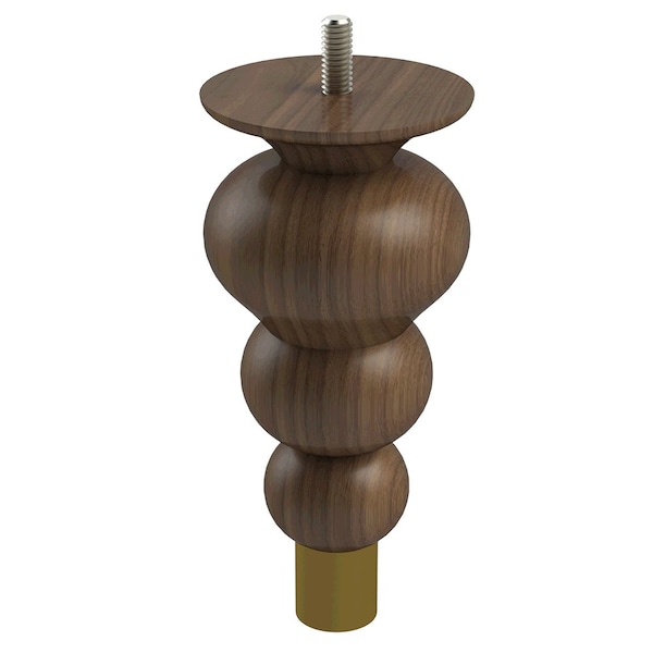 Designs Of Distinction 6" Tipt Toe Bun Foot with bolt and 1" Satin Brass Ferrule - Walnut with Semi-Gloss Clear Coat Finish - 01242006WLSB8