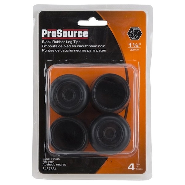 Prosource Furniture Leg Tip, Round, Rubber, Black, 1-1/4 in Dia, 1-5/8 in H - FE-50638-PS