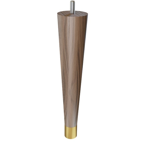 Designs Of Distinction 9" Round Tapered Leg with bolt and 1" Satin Brass Ferrule - Walnut - 01240009WLSB6