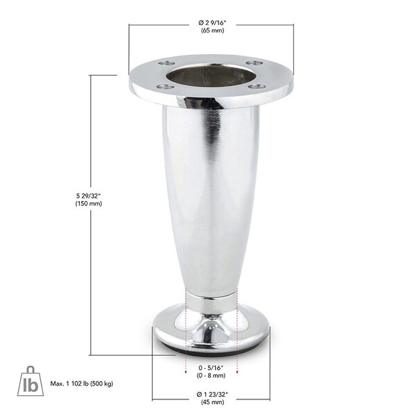 Richelieu Adjustable Contemporary Furniture Leg, 5 29/32 in (150 mm), Chrome - 40760140