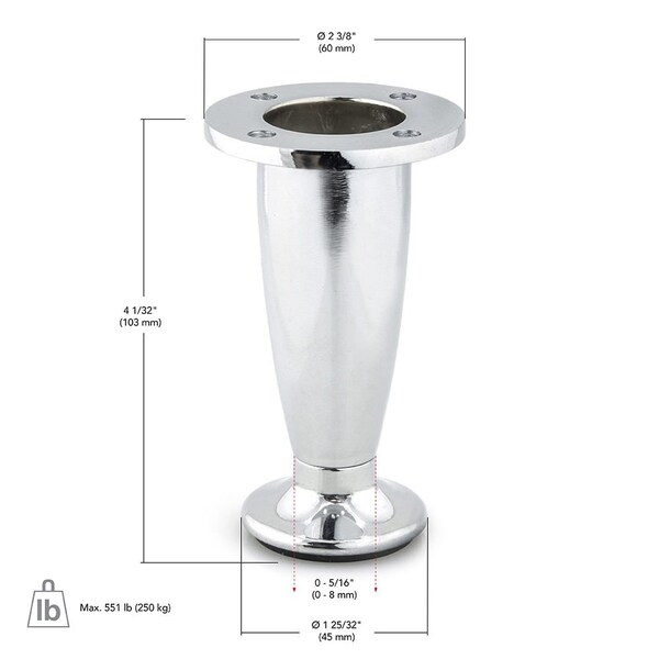 Richelieu Adjustable Contemporary Furniture Leg, 4 1/32 in (102 mm), Chrome - 40740140