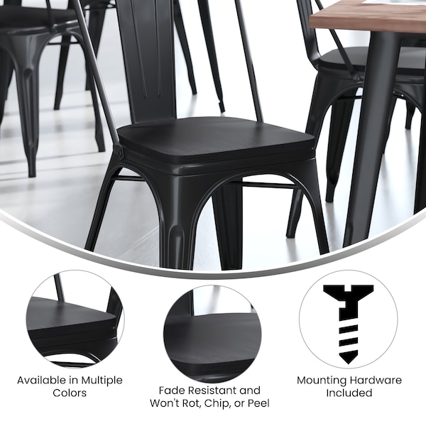 Flash Furniture 4PK Black Poly Resin Seats for Stools & Chairs, 4PK - 4-JJ-SEA-PL01-BK-GG