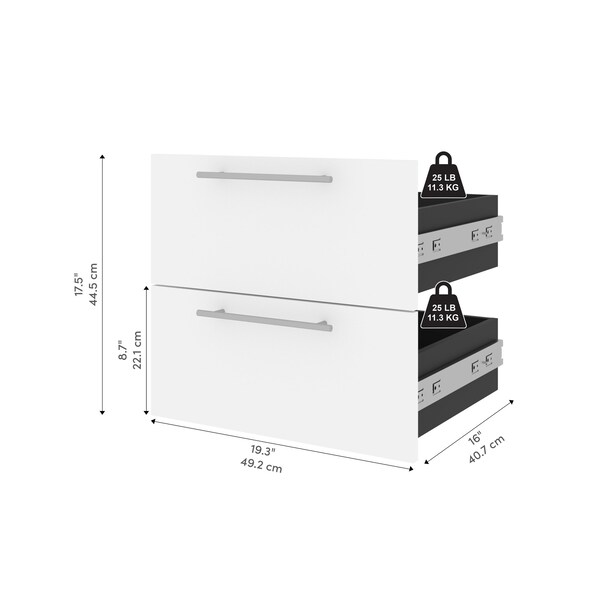 Bestar Orion 2 Drawer Set for Orion 20W Narrow Shelving Unit, White & Walnut Grey - 116163-000017