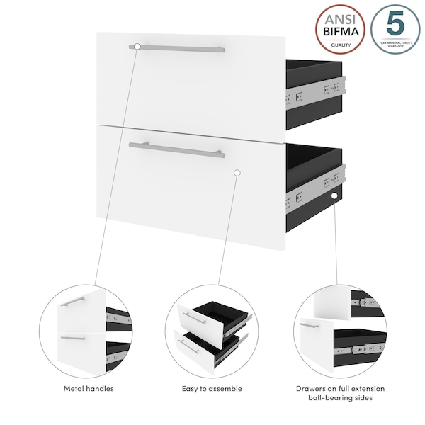 Bestar Orion 2 Drawer Set for Orion 20W Narrow Shelving Unit, White & Walnut Grey - 116163-000017