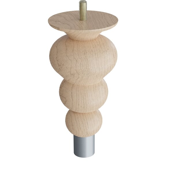 Designs Of Distinction 6" Tipt Toe Bun Foot with bolt and 1" Brushed Aluminum Ferrule - Hardwood - 01242006MABA6