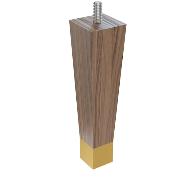 Designs Of Distinction 6" Square Tapered Leg W/ bolt and 1" Satin Brass Ferrule - Walnut W/ Semi-Gloss Clear Coat Finish - 01241006WLSB8