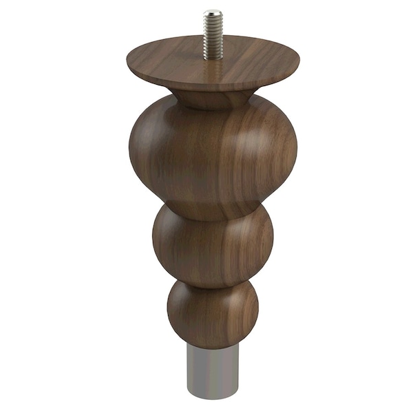 Designs Of Distinction 6" Tipt Toe Bun Foot with bolt and 1" Brushed Aluminum Ferrule - Walnut - 01242006WLBA6
