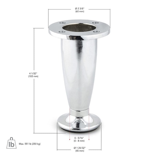 Richelieu Adjustable Contemporary Furniture Leg, 4 1/32 in (102 mm), Nickel - 40740195