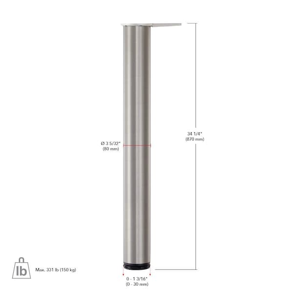 Richelieu Adjustable Table Leg, 34 1/4 in (870 mm), Chrome - 620870140