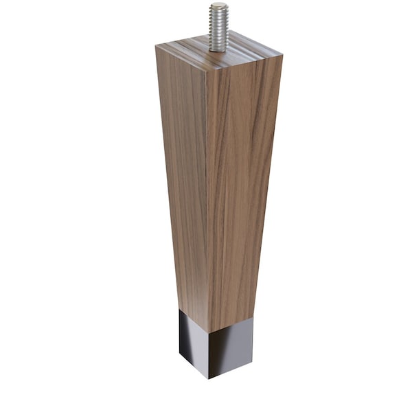 Designs Of Distinction 6" Square Tapered Leg with bolt and 1" Satin Brass Ferrule - Walnut - 01241006WLSB6