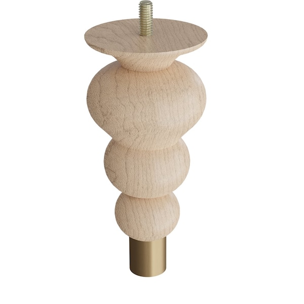 Designs Of Distinction 6" Tipt Toe Bun Foot with bolt and 1" Satin Brass Ferrule - Hardwood - 01242006MASB6