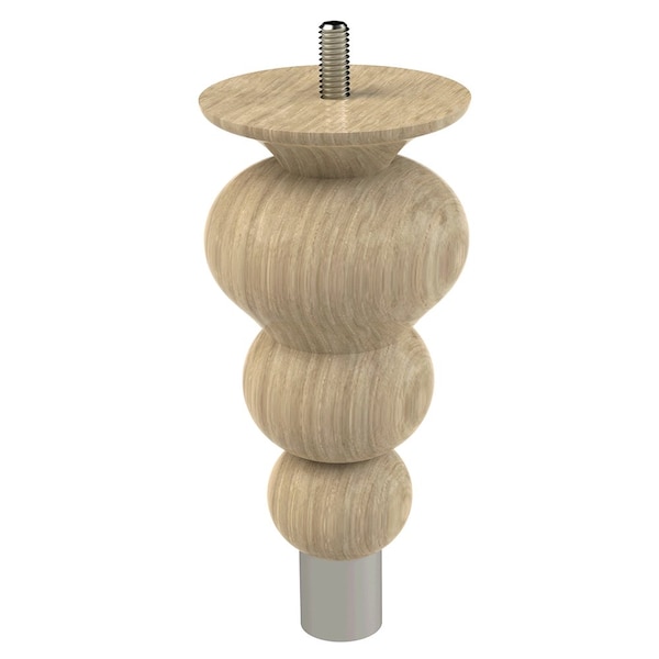 Designs Of Distinction 6" Tipt Toe Bun Foot with bolt and 1" Brushed Aluminum Ferrule - White Oak - 01242006WKBA6