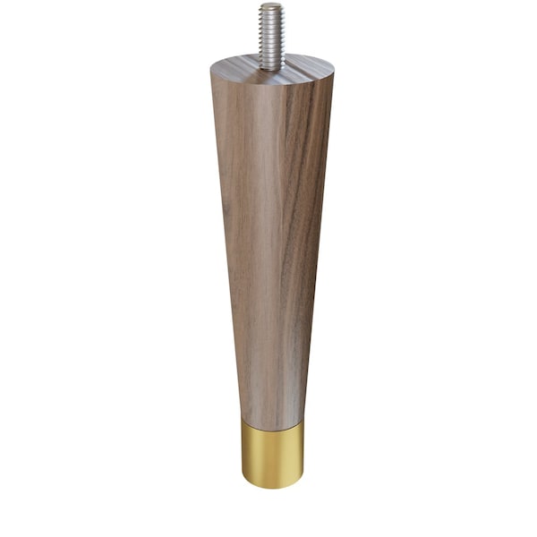 Designs Of Distinction 6" Round Tapered Leg with bolt and 1" Satin Brass Ferrule - Walnut with Semi-Gloss Clear Coat Finish - 01240006WLSB8