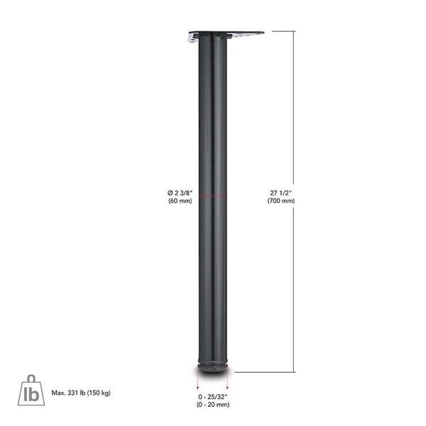 Richelieu Adjustable Table Leg, 27 1/2 in (700 mm), Gray - 61671100