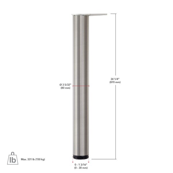 Richelieu Adjustable Table Leg, 34 1/4 in (870 mm), Black - 620870900