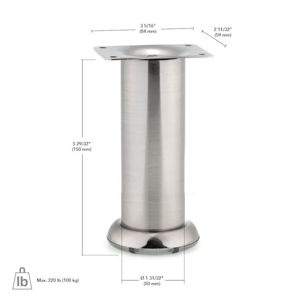 Richelieu Contemporary Furniture Leg, 5 29/32 in (150 mm), Brushed Nickel - 25650150195