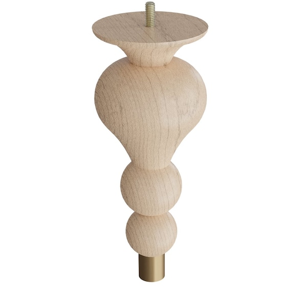 Designs Of Distinction 9" Tipt Toe Bun Foot W/ bolt and 1" Satin Brass Ferrule - Hardwood W/ Semi-Gloss Clear Coat Finish - 01242009MASB8