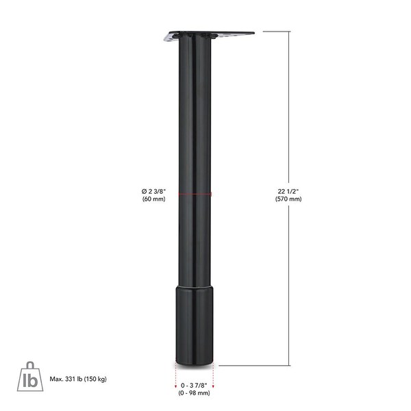 Richelieu Adjustable Table Leg, 22 1/2 in (570 mm), Black - 61457090