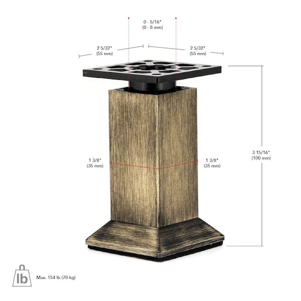 Richelieu Vintage Square Legs, 3 15/16 in (100 mm), Rustic Iron, Adjustable - 64134100290