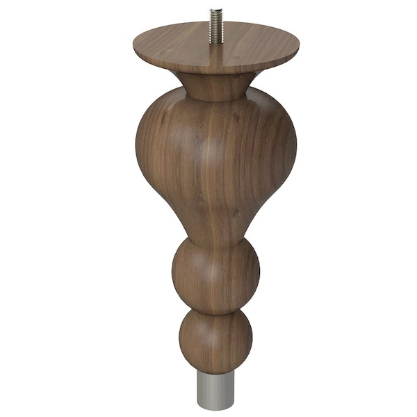 Designs Of Distinction 9" Tipt Toe Bun Foot with bolt and 1" Brushed Aluminum Ferrule - Walnut - 01242009WLBA6