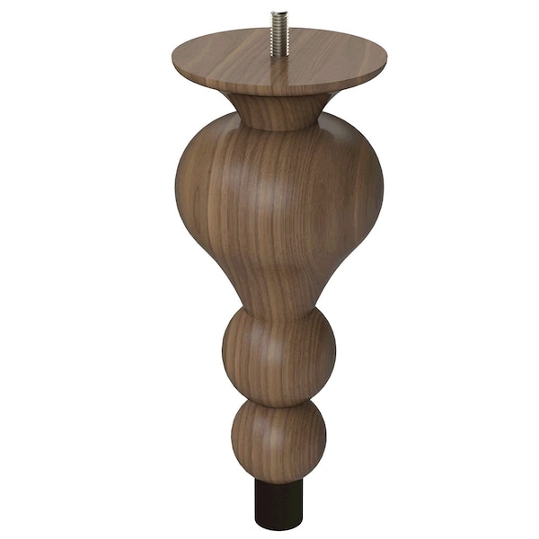 Designs Of Distinction 9" Tipt Toe Bun Foot with bolt and 1" Flat Black Ferrule - Walnut - 01242009WLWR6