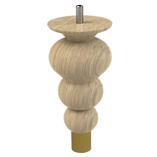 Designs Of Distinction 6" Tipt Toe Bun Foot W/ bolt and 1" Satin Brass Ferrule - White Oak W/ Semi-Gloss Clear Coat Finish - 01242006WKSB8