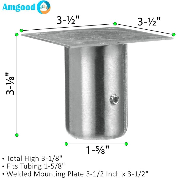 Amgood 3-1/8 Inch Total High Stainless Steel Leg Socket, 4PK - LEG SOCKET-4PK-Z