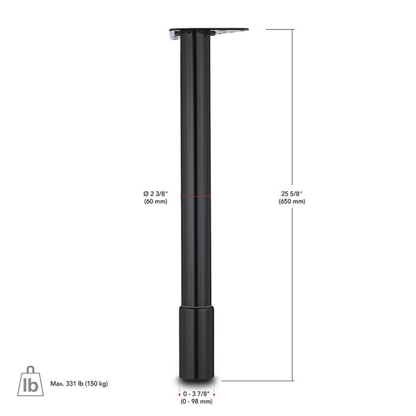 Richelieu Adjustable Table Leg, 25 5/8 in (650 mm), Black - 61471090