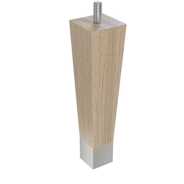 Designs Of Distinction 6" Square Tapered Leg, bolt and 1" Brushed Aluminum Ferrule, White Oak, Semi-Gloss Clear Coat Finish - 01241006WKBA8