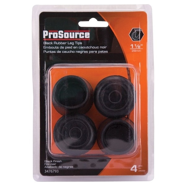 Prosource Furniture Leg Tip, Round, Rubber, Black, 1-1/8 in Dia, 1-5/8 in H - FE-50637-PS