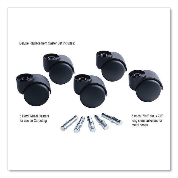 Master Caster Futura Hard-Wheel Casters, 0.44" x 0.88" Grip Ring Type B Stems, 2.19" Nylon Wheels, Black, PK5 - 23618